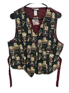 White Stag Large Nutcracker Tapestry Button-Up Christmas Holiday Vest Retro Camp